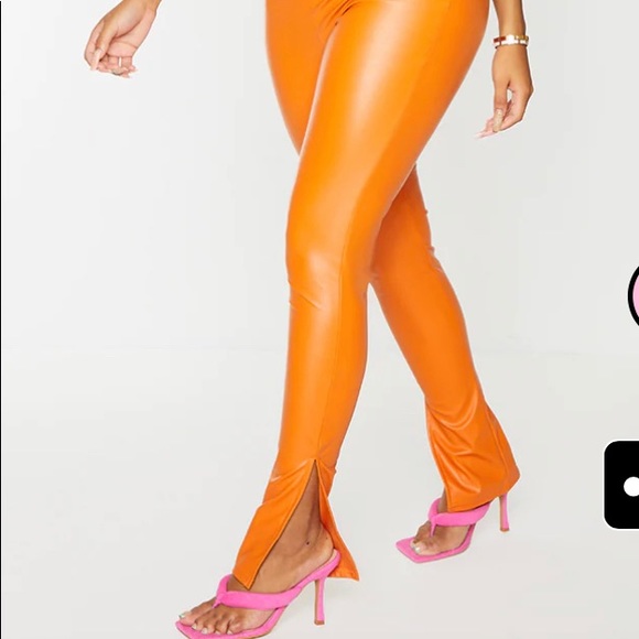 Shape Orange PU Split Hem Pants - Picture 2 of 2